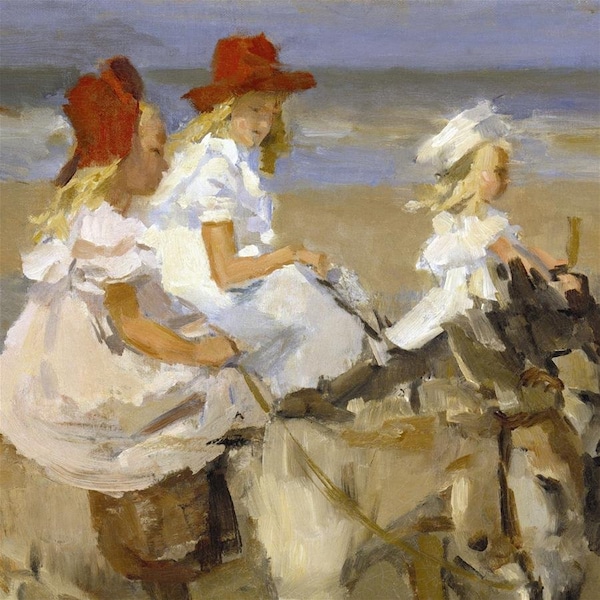 Donkey Rides On The Beach, 1901: Canvas Replica Painting: Small